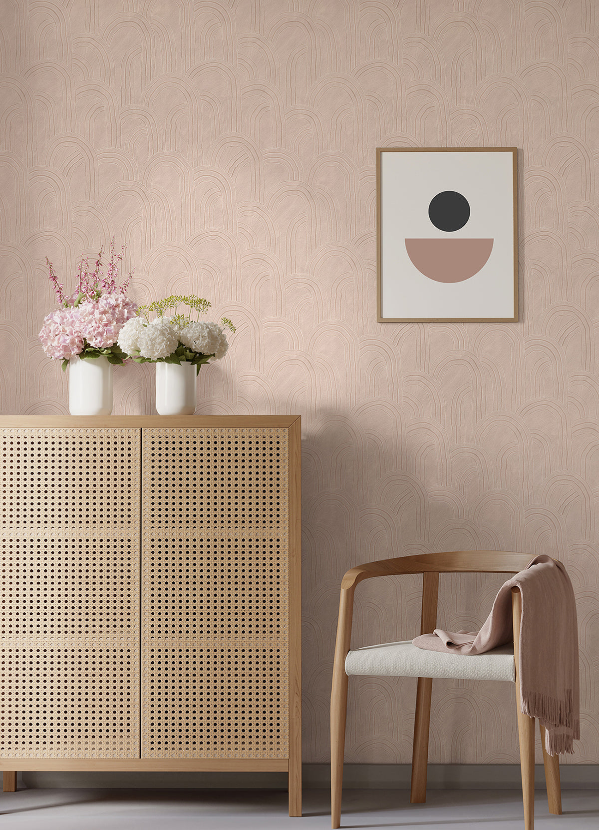 Cabo Pink Rippled Arches Wallpaper - Brewster Wallcovering