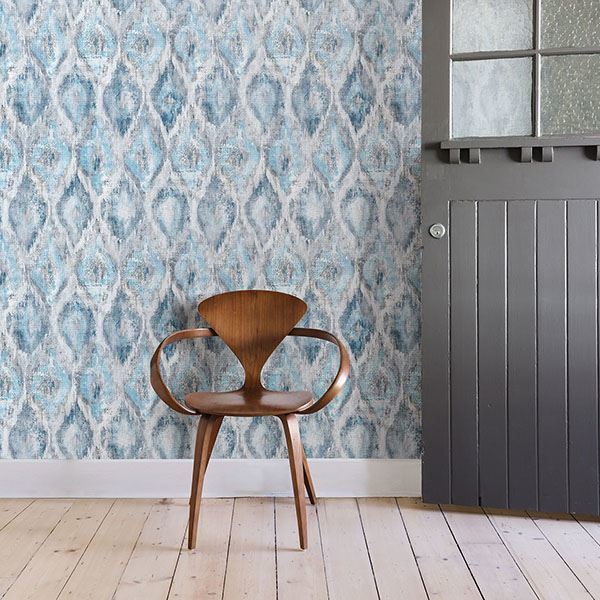 Gilboa Blue Ikat Wallpaper - Brewster Wallcovering