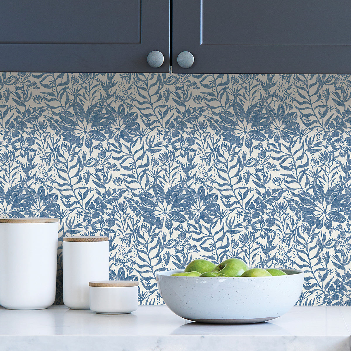 Blue Foliole Peel and Stick Wallpaper - Brewster Wallcovering