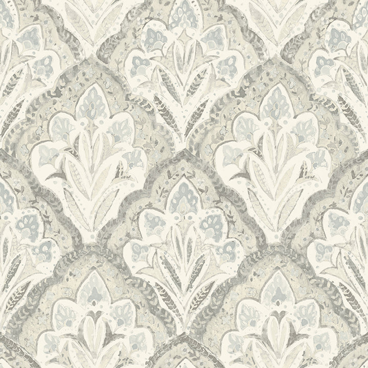 Picture of Mimir Grey Quilted Damask Wallpaper