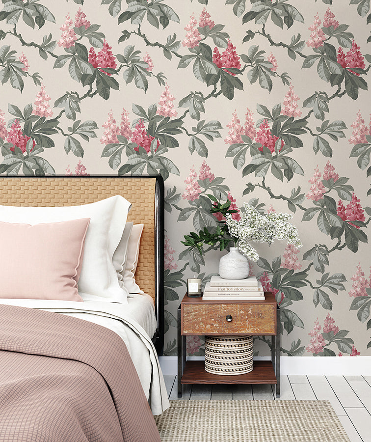 Chestnut Pink Floral Wallpaper - Brewster Wallcovering