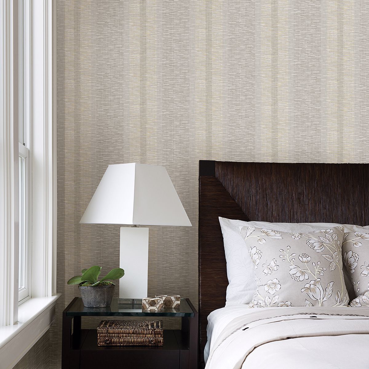 Pezula Beige Texture Stripe Wallpaper - Brewster Wallcovering