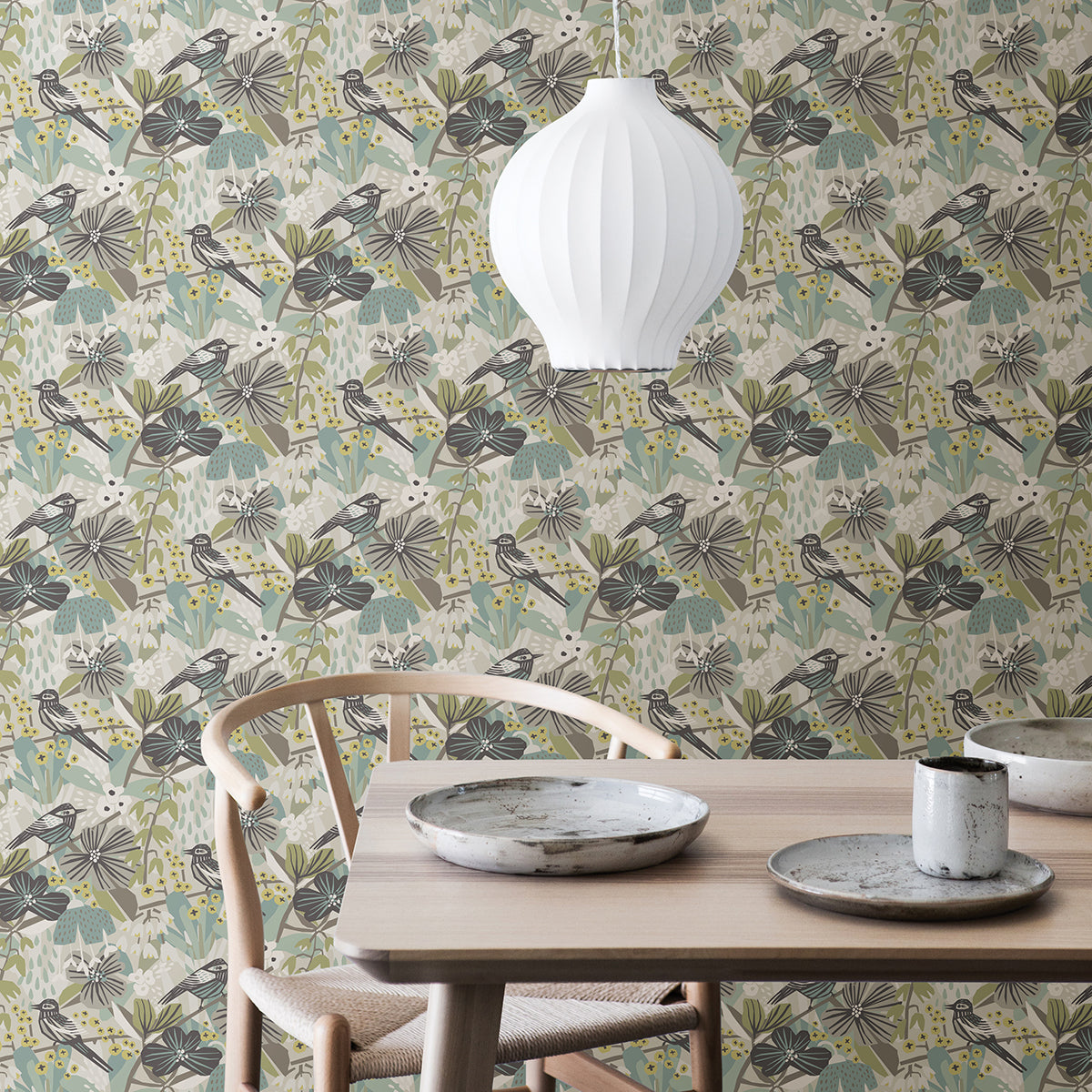 Grey Aqua Jaybird Peel and Stick Wallpaper - Brewster Wallcovering