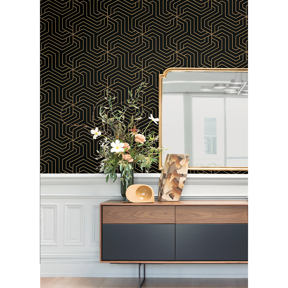 Black Ramsey Geometric Peel and Stick Wallpaper - Brewster Wallcovering