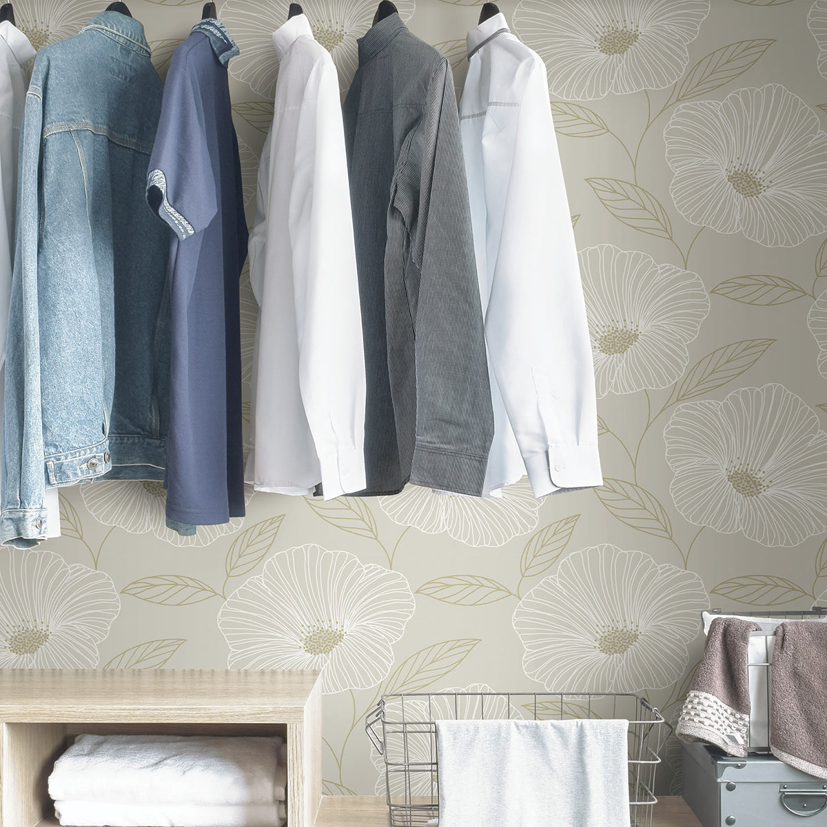 Dove Floweret Peel and Stick Wallpaper - Brewster Wallcovering