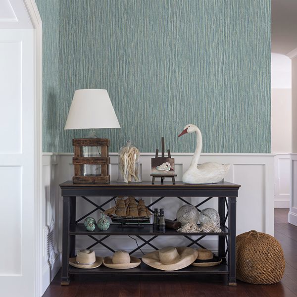 Raffia Thames Aqua Faux Grasscloth Wallpaper - Brewster Wallcovering