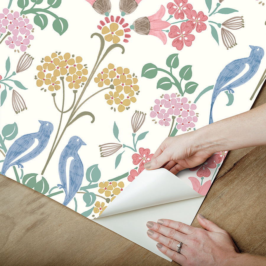 Pink Meadow Song Peel and Stick Wallpaper - Brewster Wallcovering