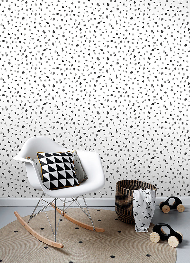 Ona Charcoal Terrazzo Wallpaper - Brewster Wallcovering