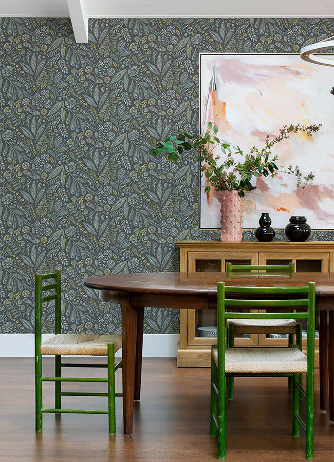 Briar Grey Floral Wallpaper - Brewster Wallcovering