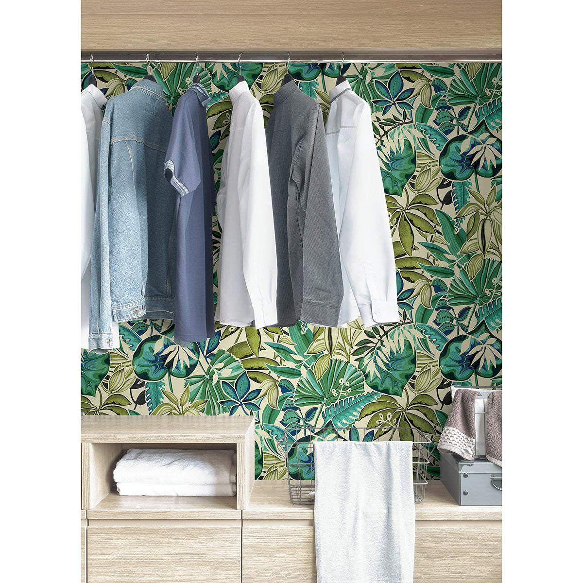 Turquoise Feuilles Peel and Stick Wallpaper - Brewster Wallcovering