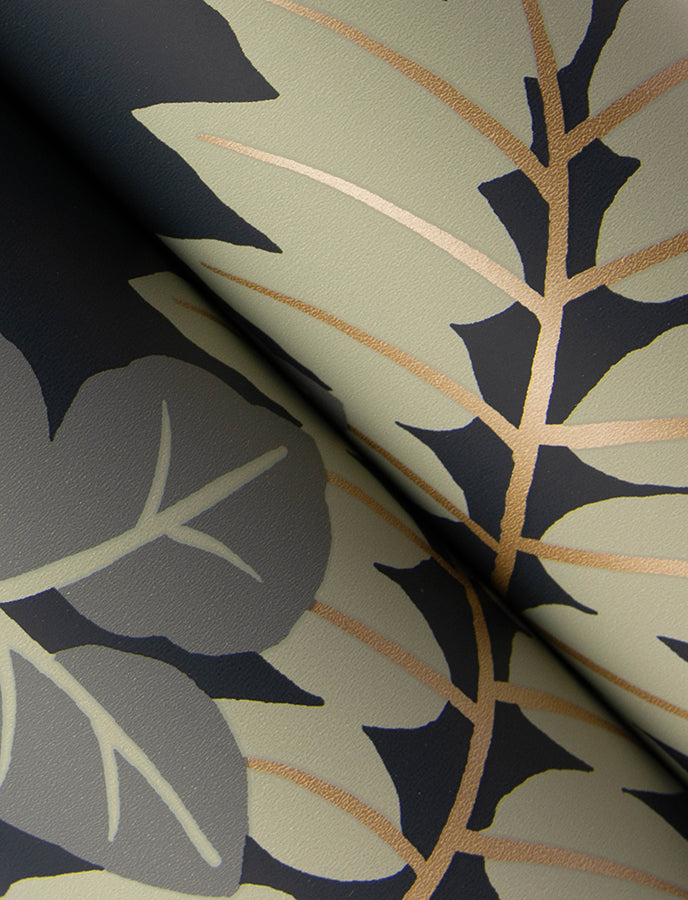 Caspian Charcoal Jungle Prowl Wallpaper - Brewster Wallcovering