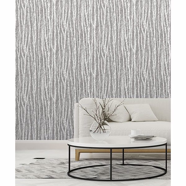 Flay Black Birch Tree Wallpaper - Brewster Wallcovering