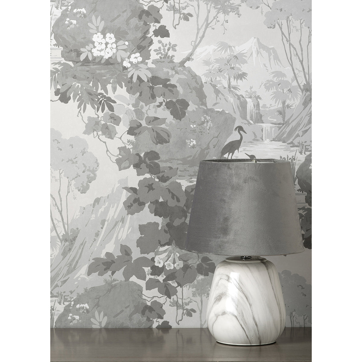 Eden Grey Crane Lagoon Wallpaper - Brewster Wallcovering