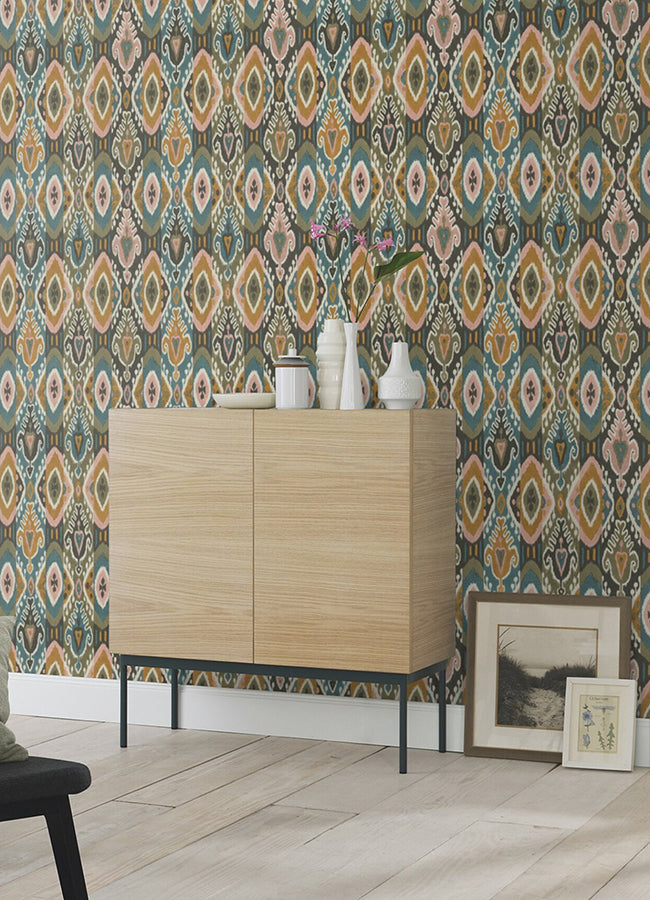 Villon Mustard Ikat Wallpaper - Brewster Wallcovering