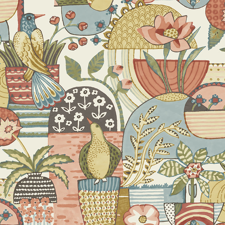 Picture of Fika Mustard Blissful Birds & Blooms Wallpaper