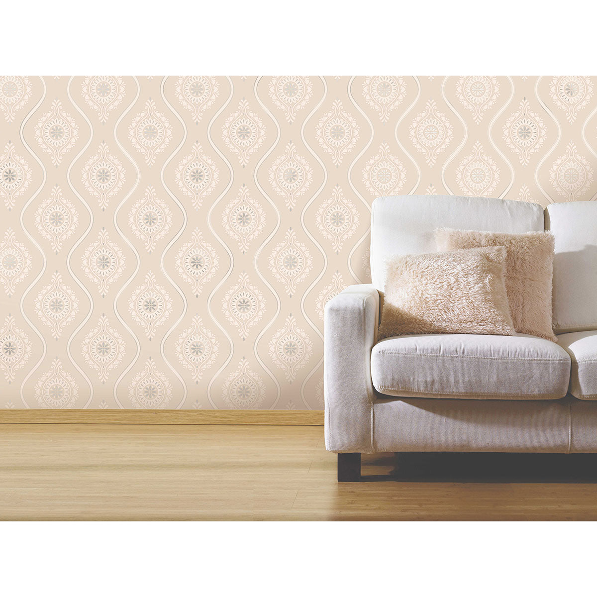 Beaumont Coral Ogee Wallpaper - Brewster Wallcovering