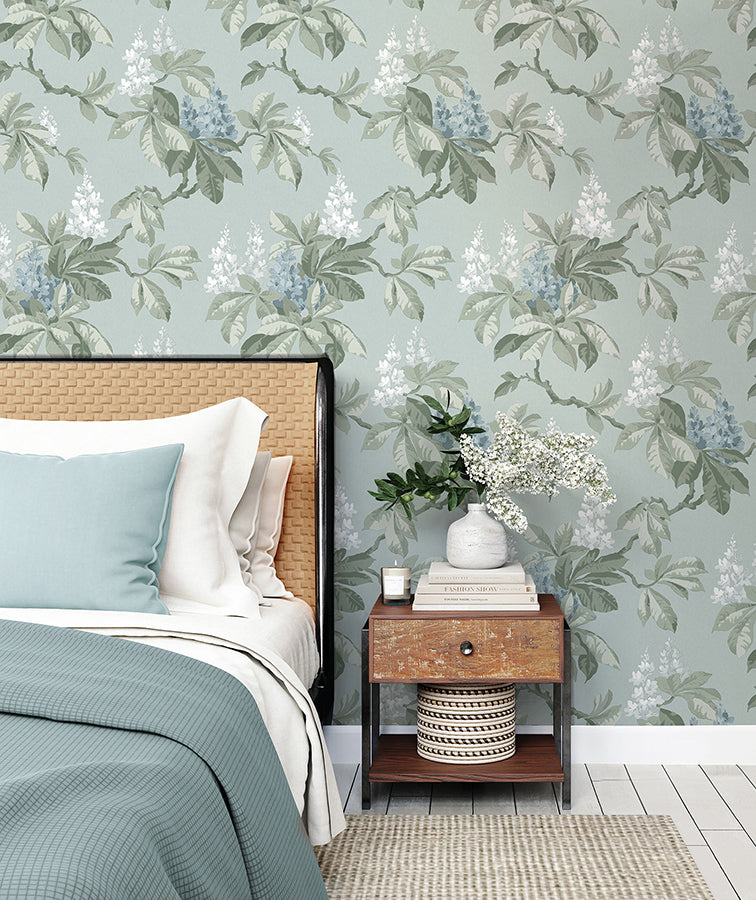 Chestnut Blue Floral Wallpaper - Brewster Wallcovering