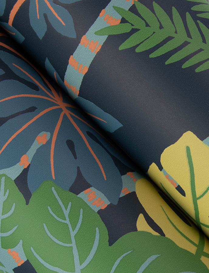 Caspian Navy Jungle Prowl Wallpaper - Brewster Wallcovering