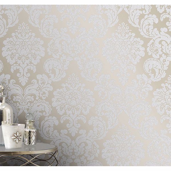 Margot Bronze Damask Wallpaper - Brewster Wallcovering