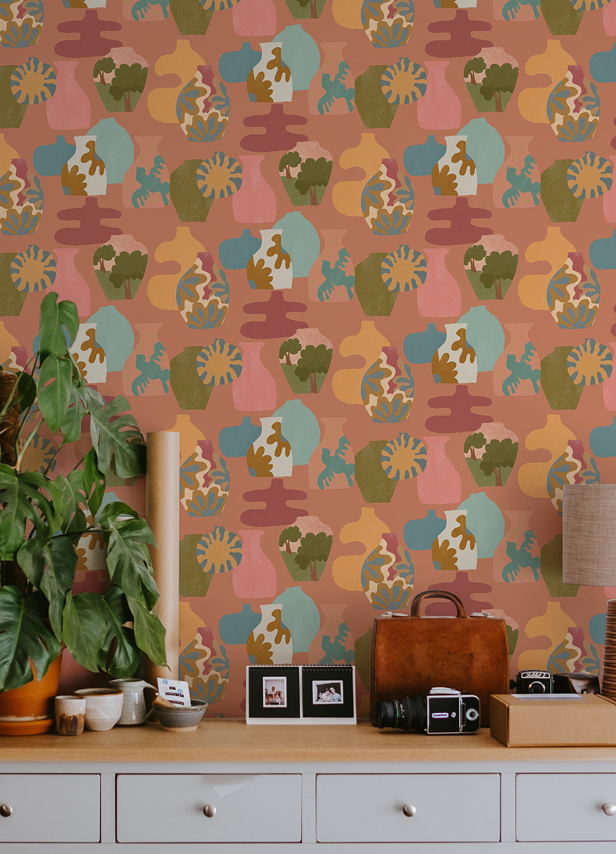 Terracotta Miracle Vases Geometric Peel and Stick Wallpaper - Brewster Wallcovering