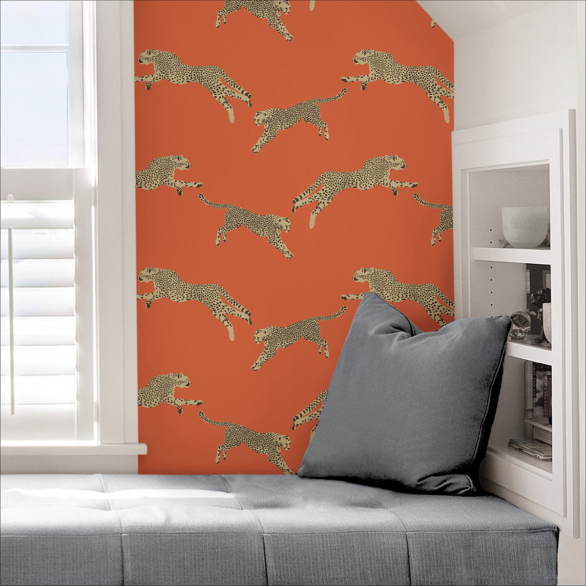 Clementine Leaping Cheetah Peel and Stick Wallpaper - Brewster Wallcovering