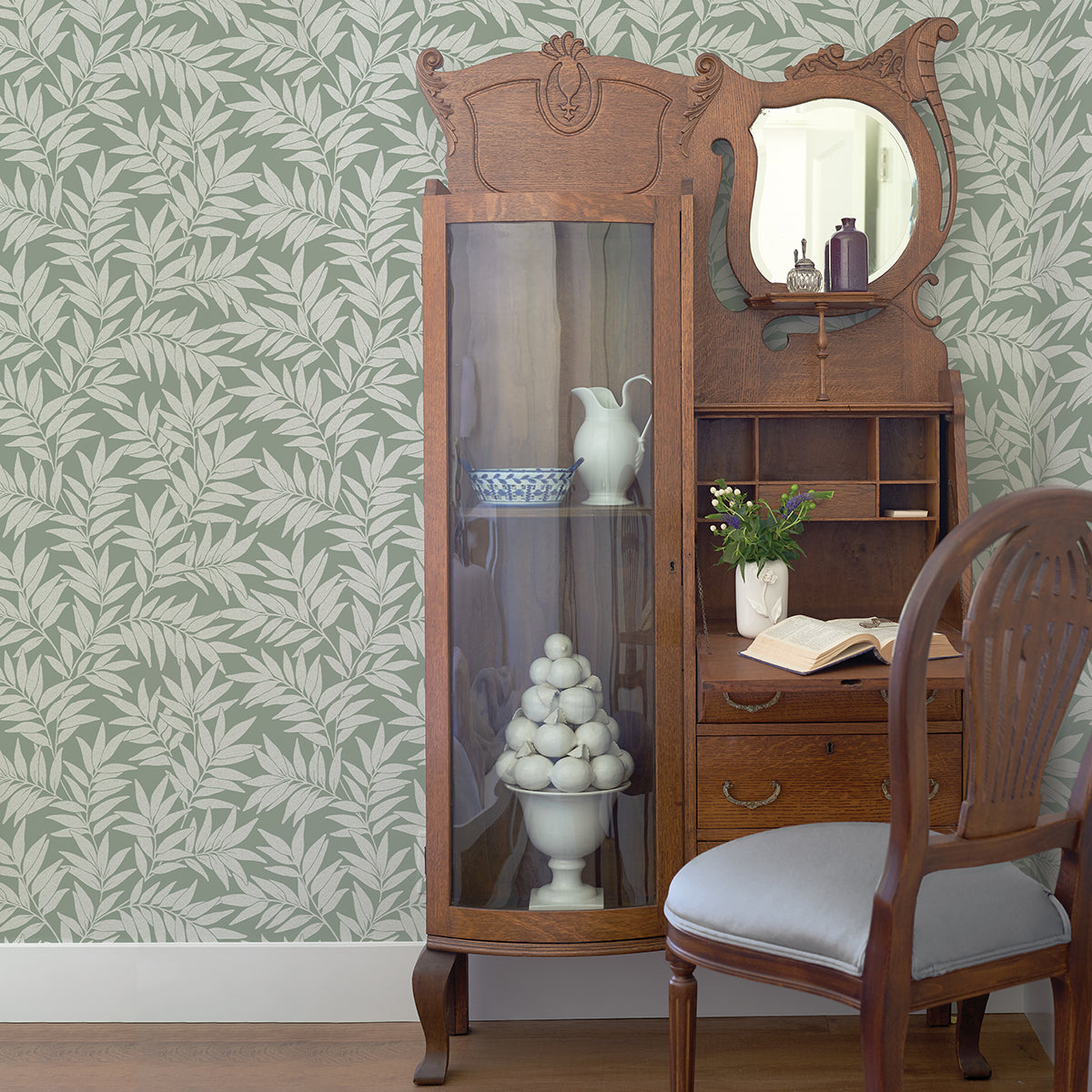 Morris Green Leaf Wallpaper - Brewster Wallcovering