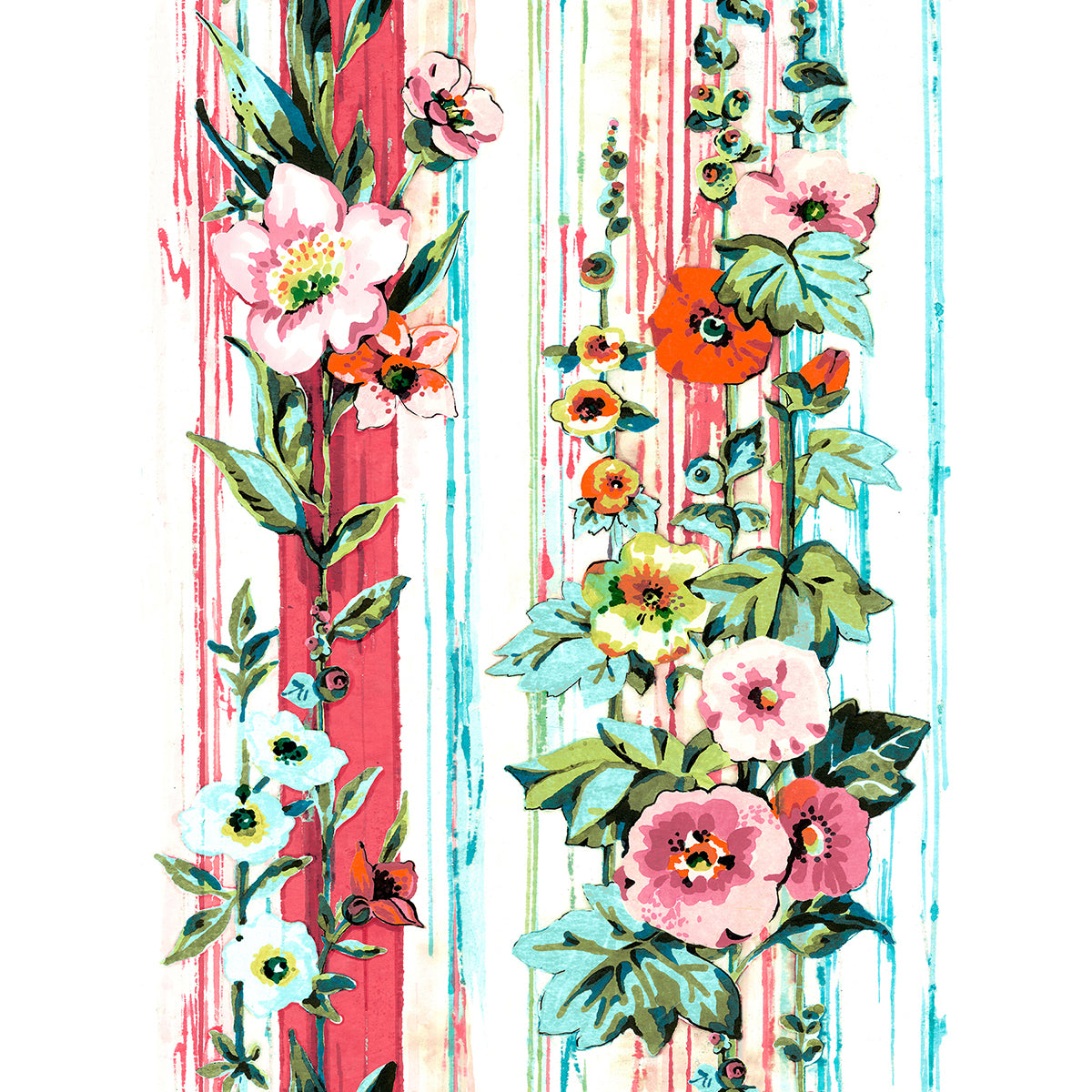 Delisa Red Floral Stripe Wallpaper - Brewster Wallcovering