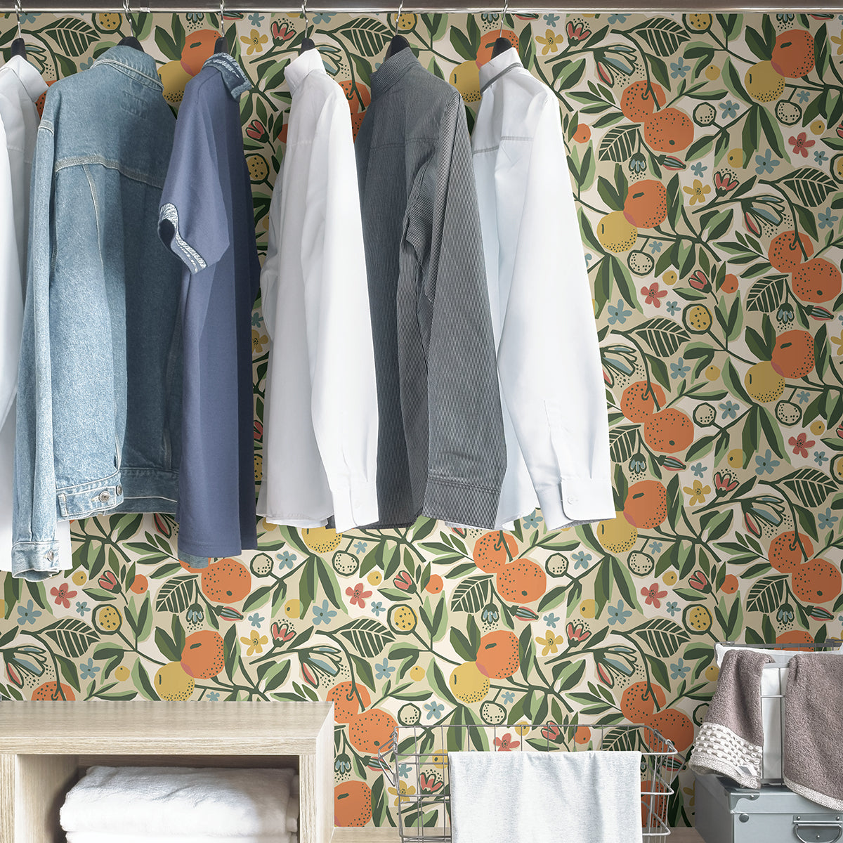 Ochre Clementine Garden Peel and Stick Wallpaper - Brewster Wallcovering