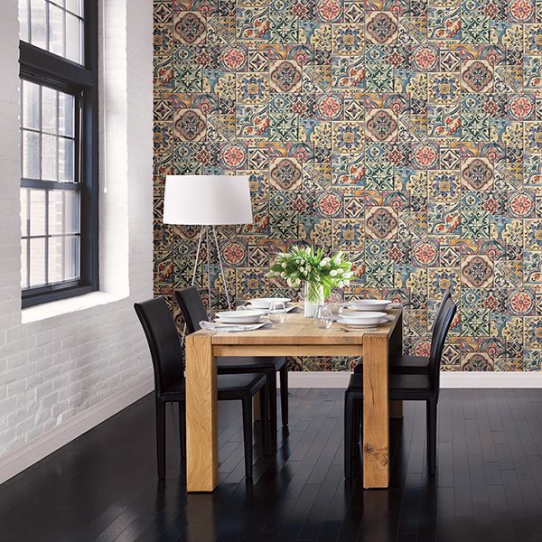 Marrakesh Multicolor Global Tiles Wallpaper - Brewster Wallcovering