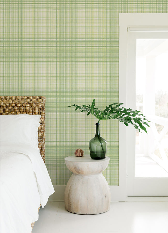 Madras Green Plaid Wallpaper - Brewster Wallcovering