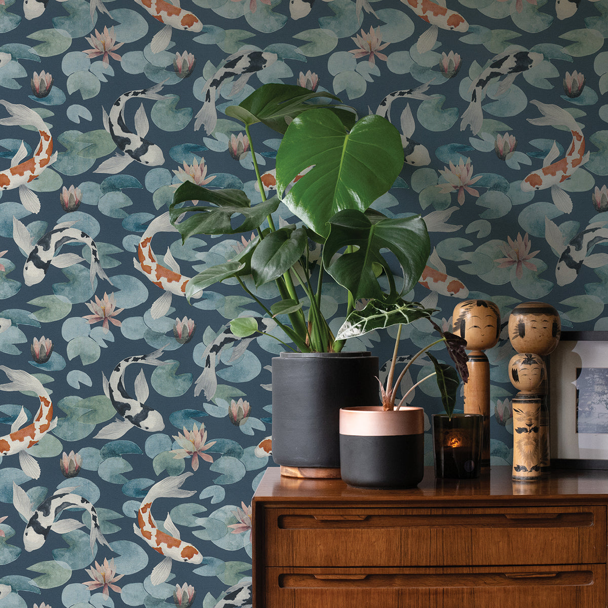 Nobu Blue Koi Fish Wallpaper - Brewster Wallcovering