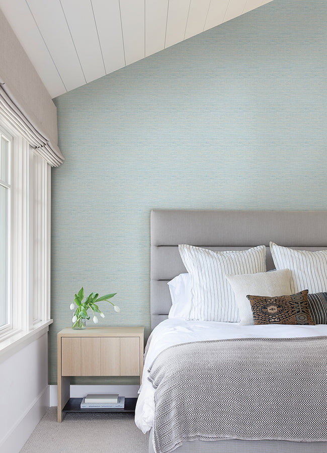 Agave Sky Blue Faux Grasscloth Wallpaper - Brewster Wallcovering