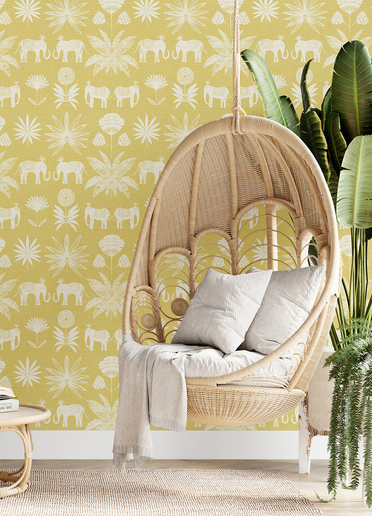 Bazaar Yellow Elephant Oasis Wallpaper - Brewster Wallcovering