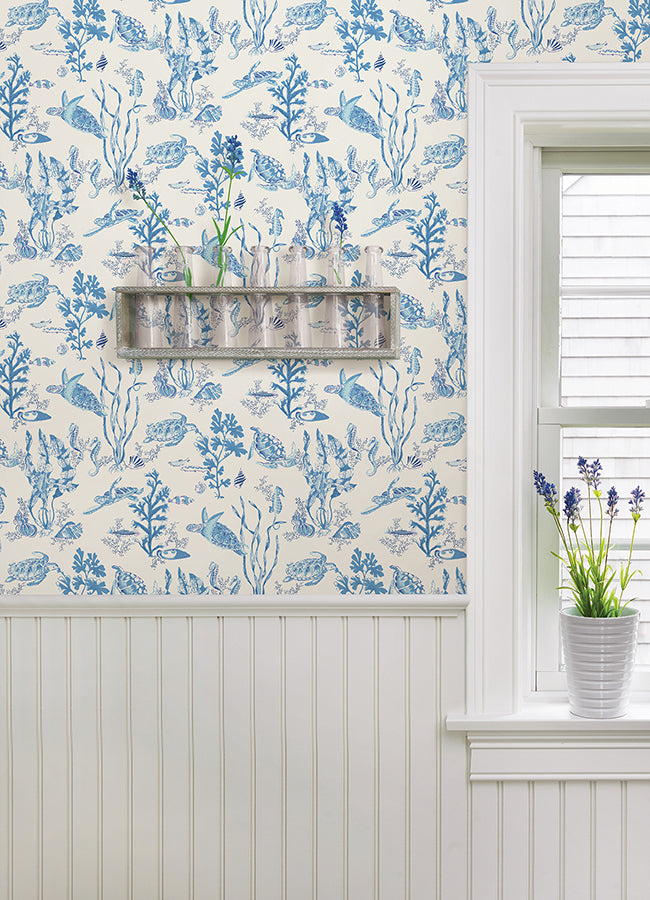 Azure Garparilla Peel and Stick Wallpaper - Brewster Wallcovering