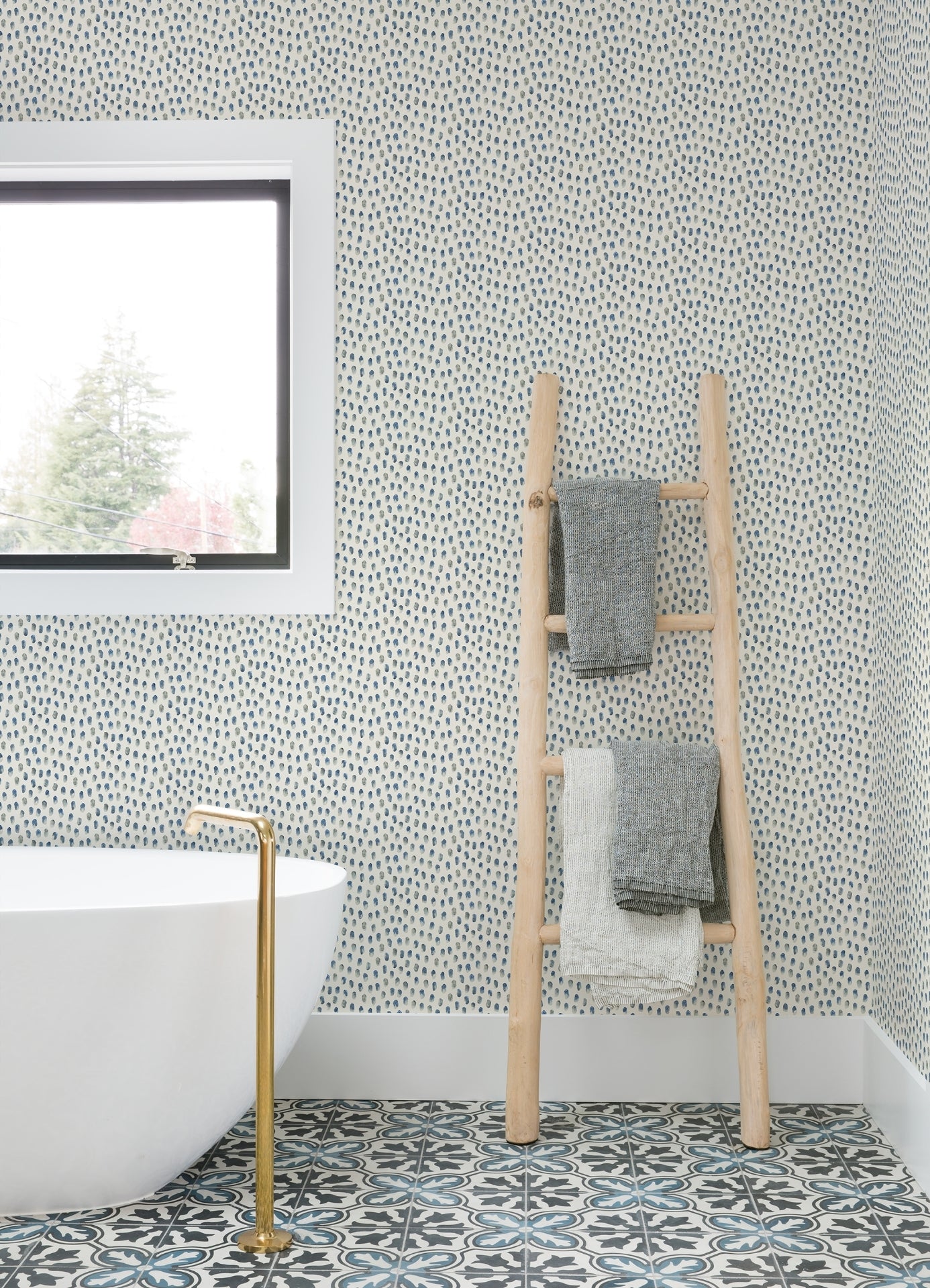 Sand Drips Blue Painted Dots Wallpaper - Brewster Wallcovering