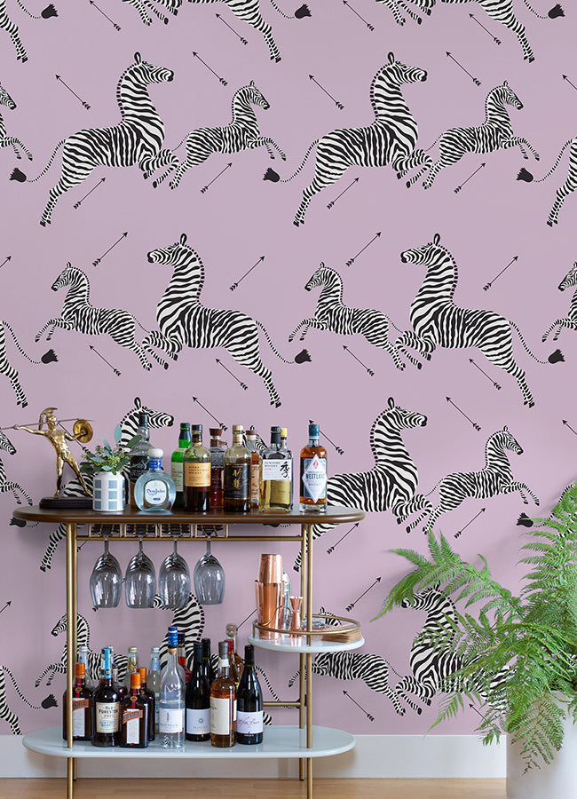 Lilac Zebra Safari Peel and Stick Wallpaper - Brewster Wallcovering