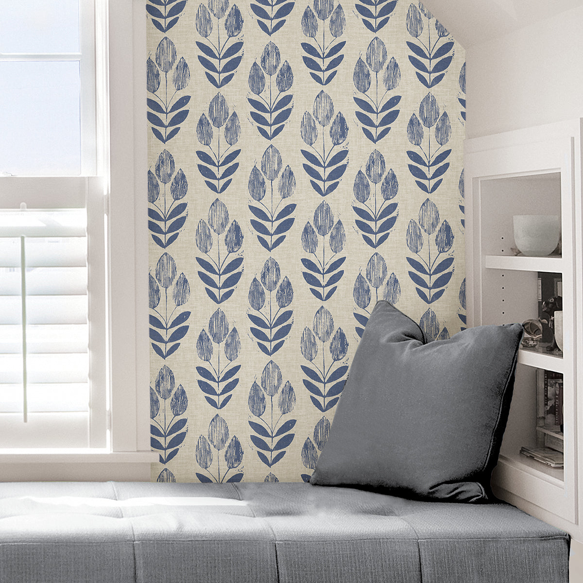 Blue Folk Tulip Peel and Stick Wallpaper - Brewster Wallcovering