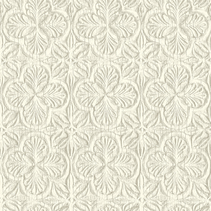 Picture of Karachi White Wooden Damask Wallpaper