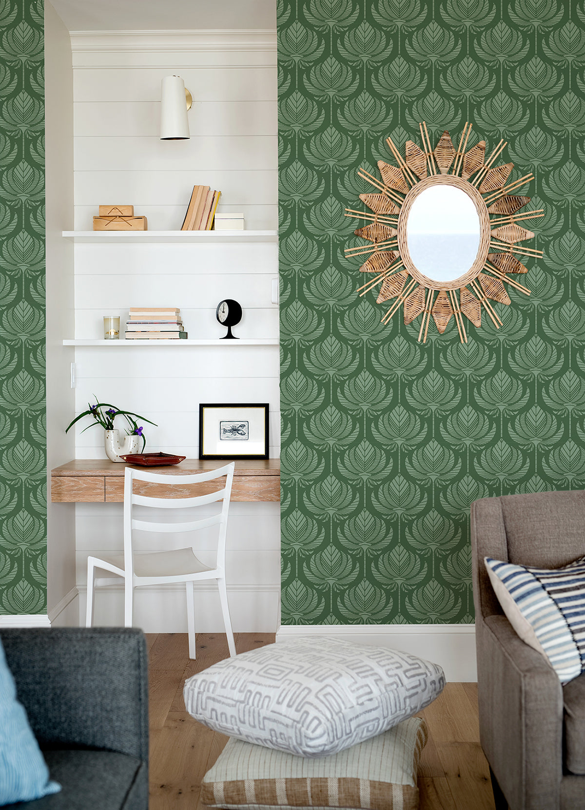 Palmier Green Lotus Fan Wallpaper - Brewster Wallcovering