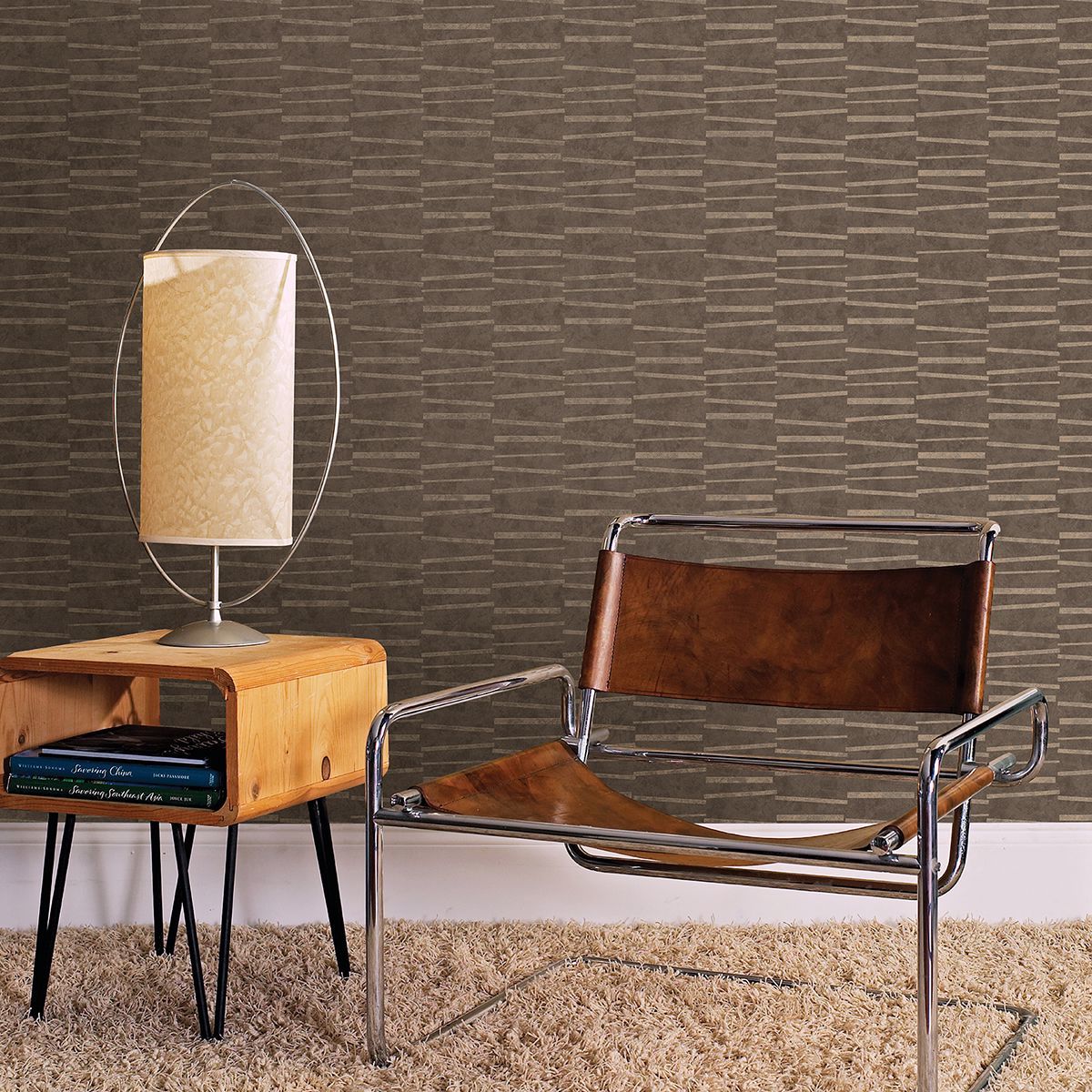 Luminescence Brown Abstract Stripe Wallpaper - Brewster Wallcovering