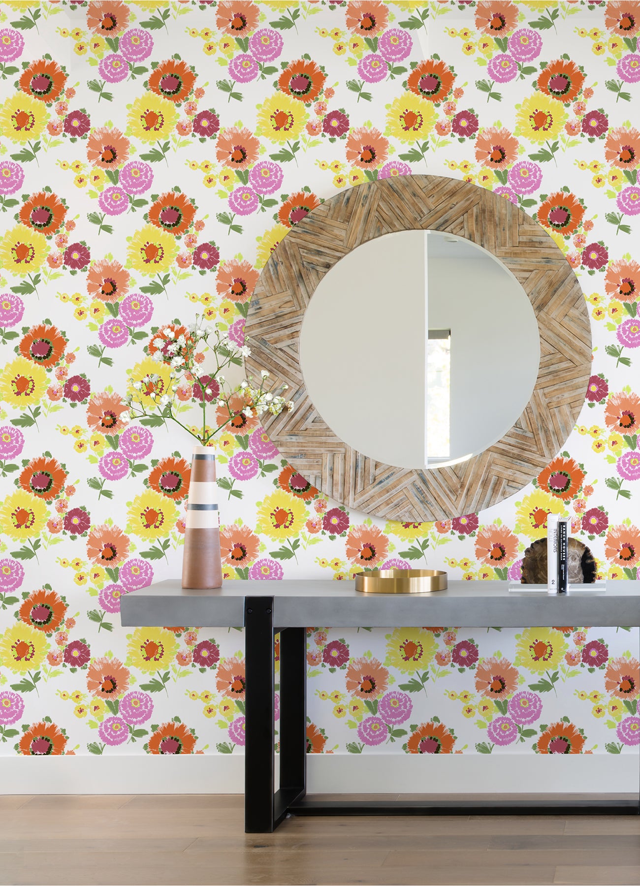 Essie Yellow Painterly Floral Wallpaper - Brewster Wallcovering