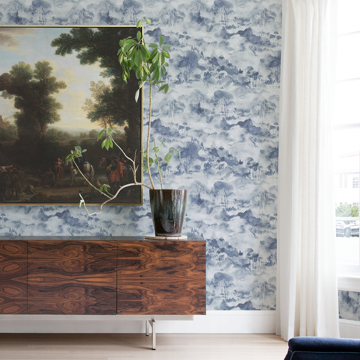 Nara Indigo Toile Wallpaper - Brewster Wallcovering