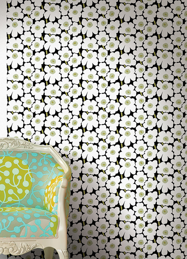 Black Pieni Unikko Peel and Stick Wallpaper - Brewster Wallcovering