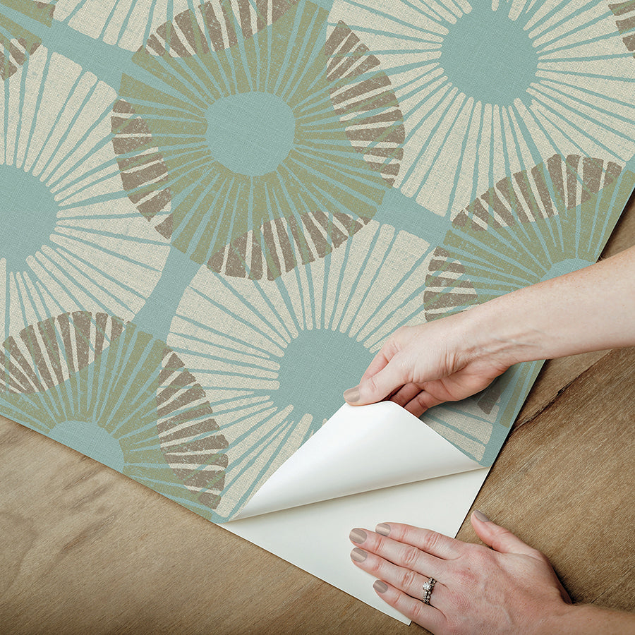 Aqua Chocolate Superbloom Peel and Stick Wallpaper - Brewster Wallcovering