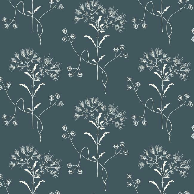 Wildflower Premium Peel + Stick Wallpaper - White On Navy - York Wallcoverings - PSW1154RL