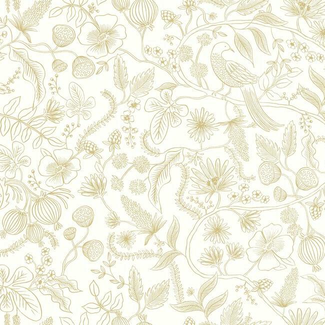 Aviary Premium Premium Peel + Stick Wallpaper - Metallic Gold and Yellow - York Wallcoverings - PSW1309RL