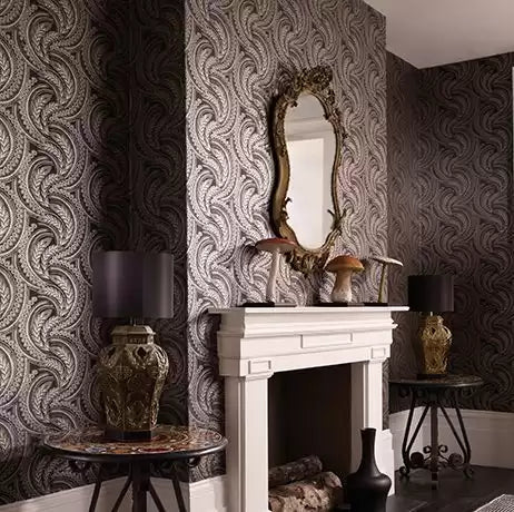 Verdanta Quill Black/Gilver - Osborne & Little - W6597-01 Wallcovering