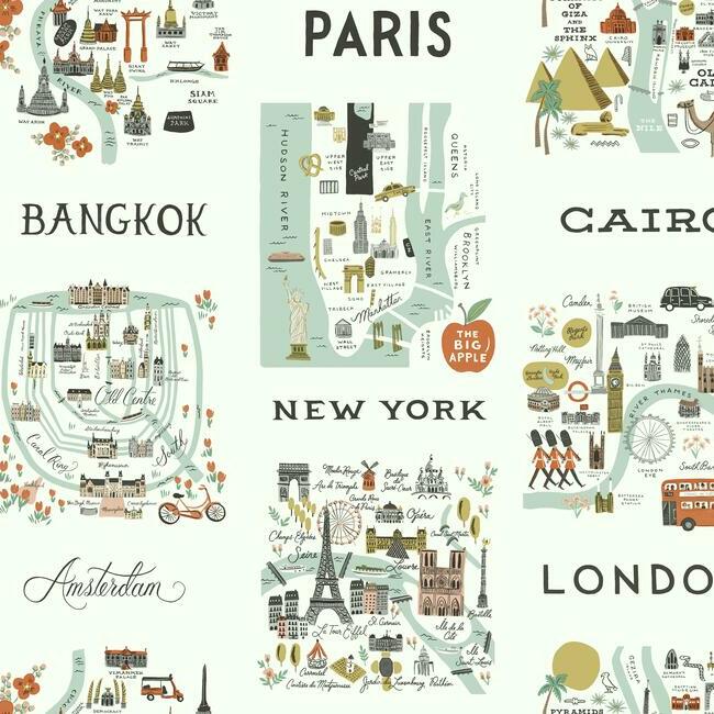 City Maps Wallpaper - Mint - York Wallcoverings - RI5160