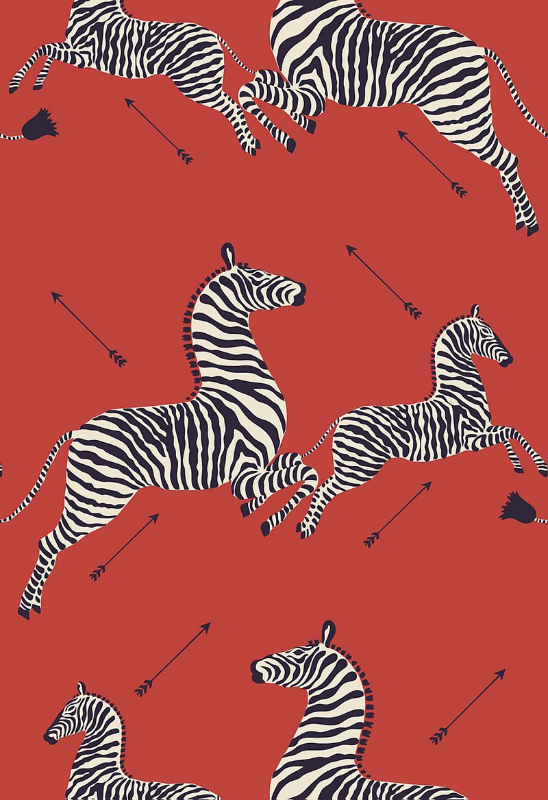 Scalamandre Wallpaper SC 0001WP81388MV Zebras - Vinyl Masai Red