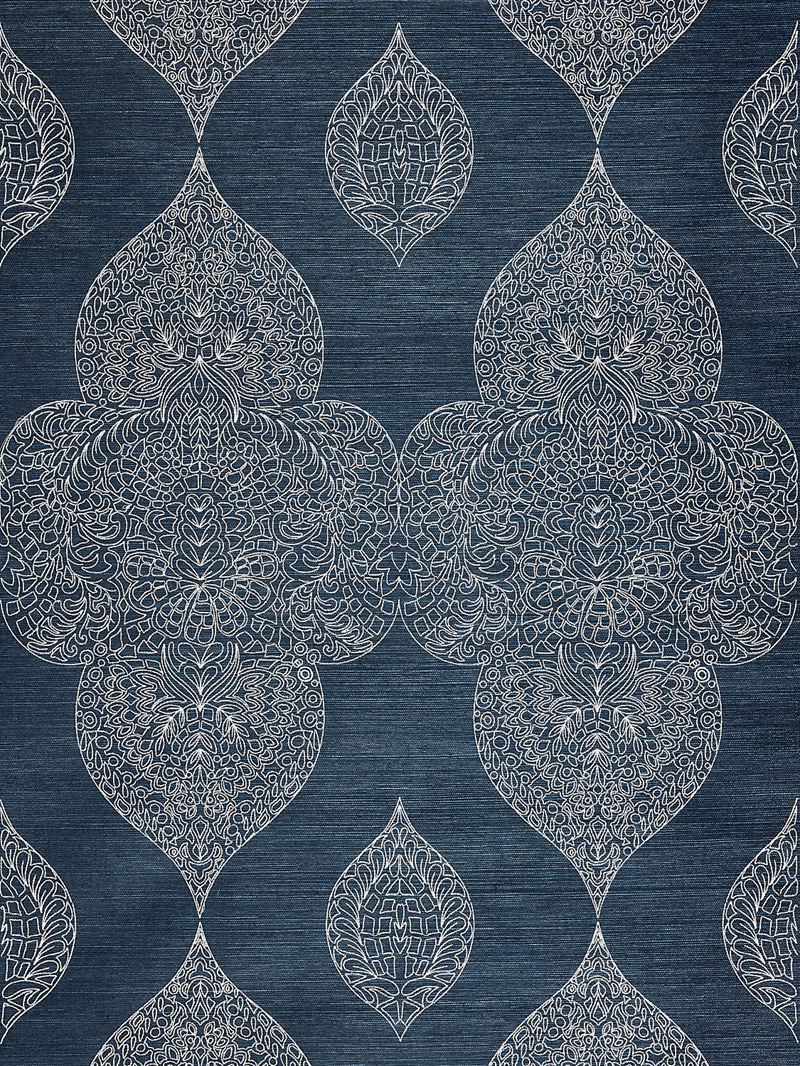 Scalamandre Wallpaper SC 0003WP88555 Taj Embroidered Sisal Indigo